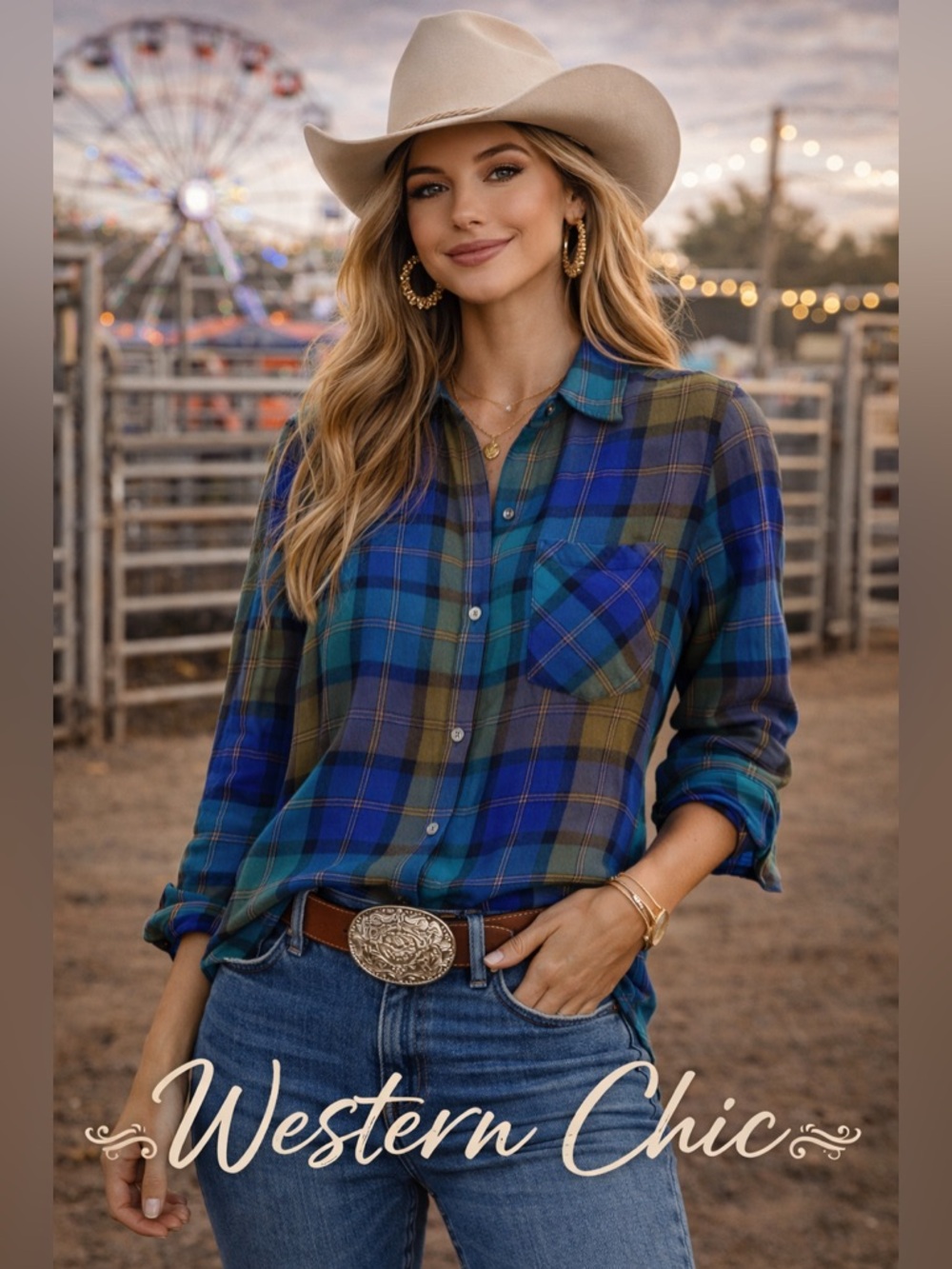 Cloth & Stone Anthropologie Plaid Button Down Shirt XS Blue Green Western Chic